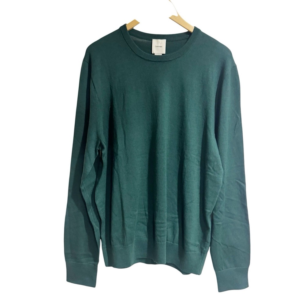 Calvin Klein Men Large Extra Fine Merino Wool Knit Sweater Sea Moss Green